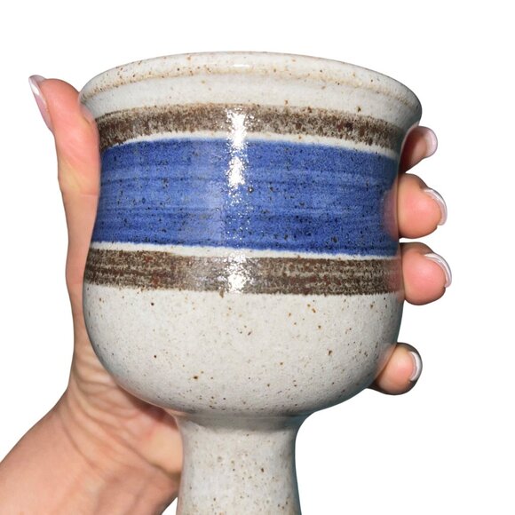 Vintage Goblets Set of 4 Studio Pottery Stoneware Signed Bohemian Artisan Made - Picture 6 of 10